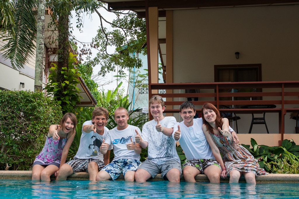 Happy Thaibersers by the pool in our office